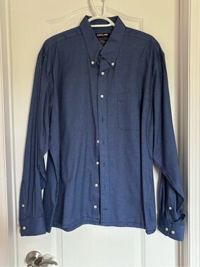Kirkland Signature Navy Blue Long-Sleeve Button-Down Shirt
